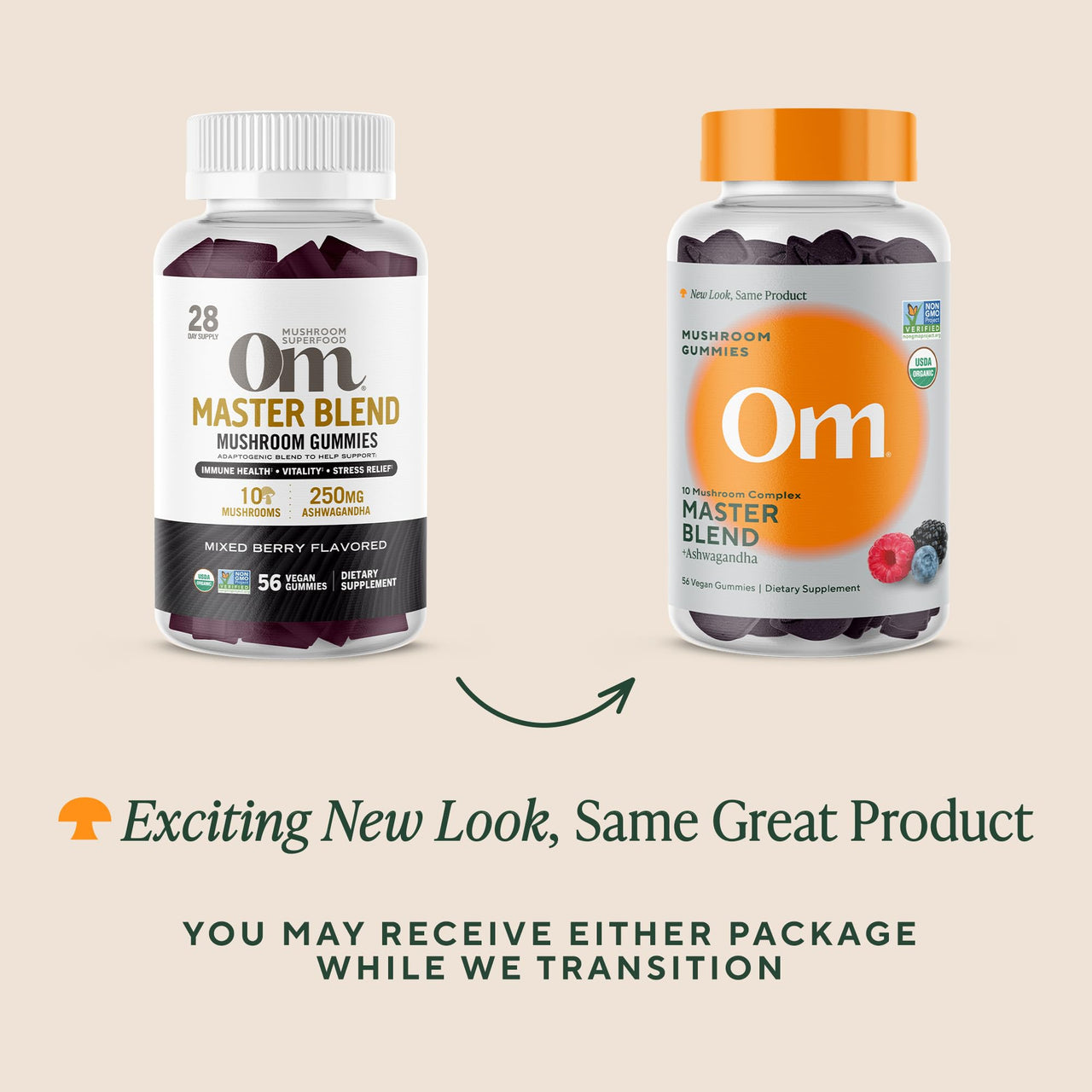 OM MUSHROOM SUPERFOOD Master Blend Mushroom Gummies â€“ Organic 10-Mushroom Complex with Ashwagandha â€“ Supports Immunity, Gut Health & Stress Relief â€“ Mixed Berry Flavor â€“ 28 Servings, 56 Count.