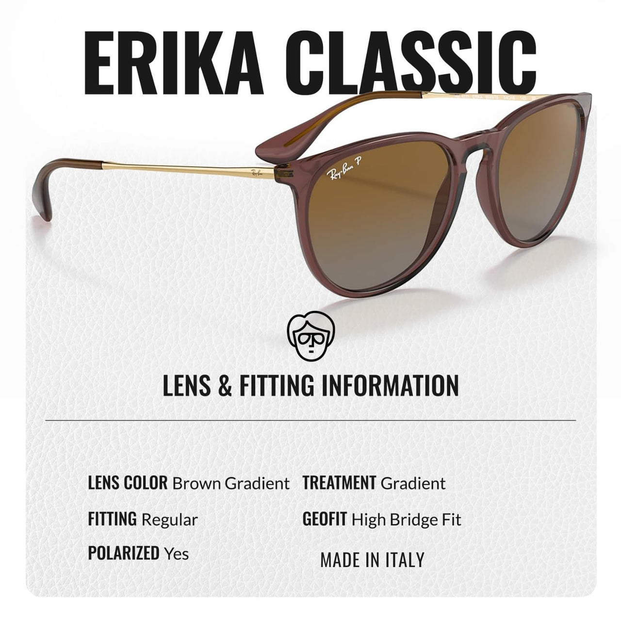Ray-Ban RB4171 ERIKA CLASSIC POLARIZED Phantos Shaped Sunglasses for Men & Women – Includes Official Rayban Eyewear Kit – Ideal Formal & Casual Wear Sunglasses – Brown Gradient Lens