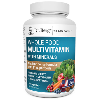 Image 1 of Dr. Berg Whole Food Multivitamin with Minerals - Daily Multivitamin for Men and Women - Includes Premium Whole Food Fruits and Vegetable Blend with Folate, Alpha-lipoic Acid and More - 60 Capsules