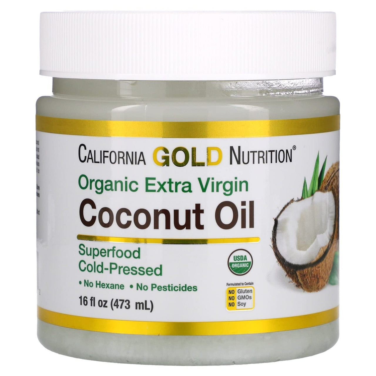 Organic Extra Virgin Coconut Oil by California Gold Nutrition - Use as Cooking Oil or Butter Substitute - Use Externally on Hair & Skin - Vegan Friendly - Gluten Free, Non-GMO - 2 Pack - 16 fl oz Each