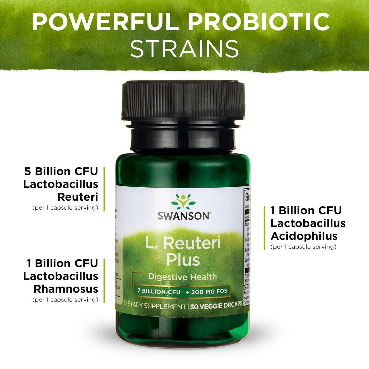Swanson L. Reuteri Probiotic Plus w/L. Rhamnosus L. Acidophilus & FOS Prebiotic Digestive Support - Promotes Gut Health w/ 7 Billion CFU per Capsule - (30 Veggie Capsules) (3 Pack)