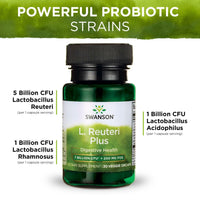 Thumbnail for Swanson L. Reuteri Probiotic Plus w/L. Rhamnosus L. Acidophilus & FOS Prebiotic Digestive Support - Promotes Gut Health w/ 7 Billion CFU per Capsule - (30 Veggie Capsules) (3 Pack)