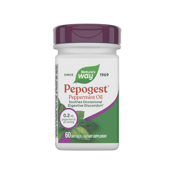Nature's Way Pepogest Peppermint Oil, Soothes Occasional Gastrointestinal Discomfort*, Enteric Coated Peppermint Oil Softgels, 60 Softgels (Packaging May Vary)