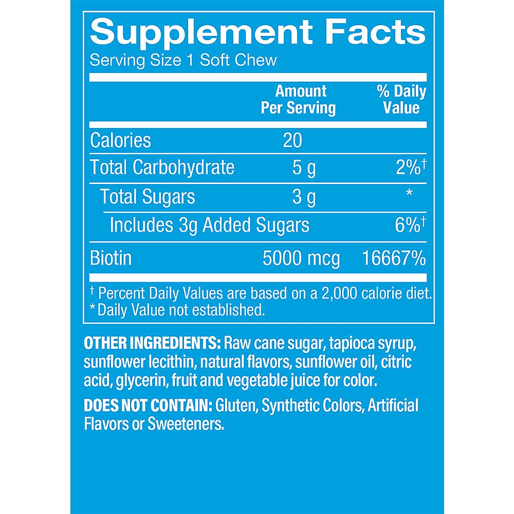 The Vitamin Shoppe Biotin Soft Chews for Hair, Skin & Nail Support - 5,000mcg - Mixed Berry (60 Soft Chews)