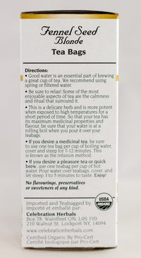 Thumbnail for CELEBRATION HERBALS Fennel Seed Blonde Tea Organic 24 Bag, 0.02 Pound