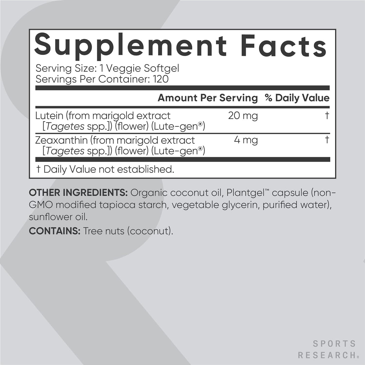 Sports Research Vegan Lutein + Zeaxanthin 20mg Veg Softgels