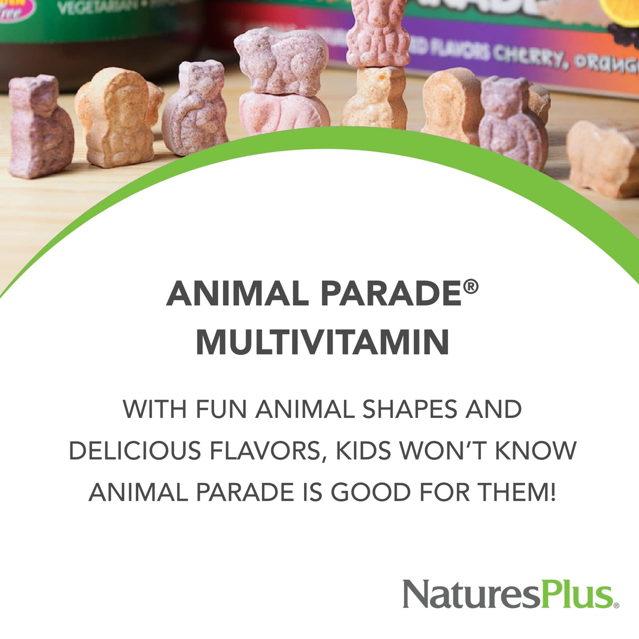 NaturesPlus Animal Parade Children's Chewable Multivitamin - Orange Flavor - 90 Animal-Shaped Tablets - Promotes Health & Well-Being - Vegetarian, Gluten Free - 45 Servings