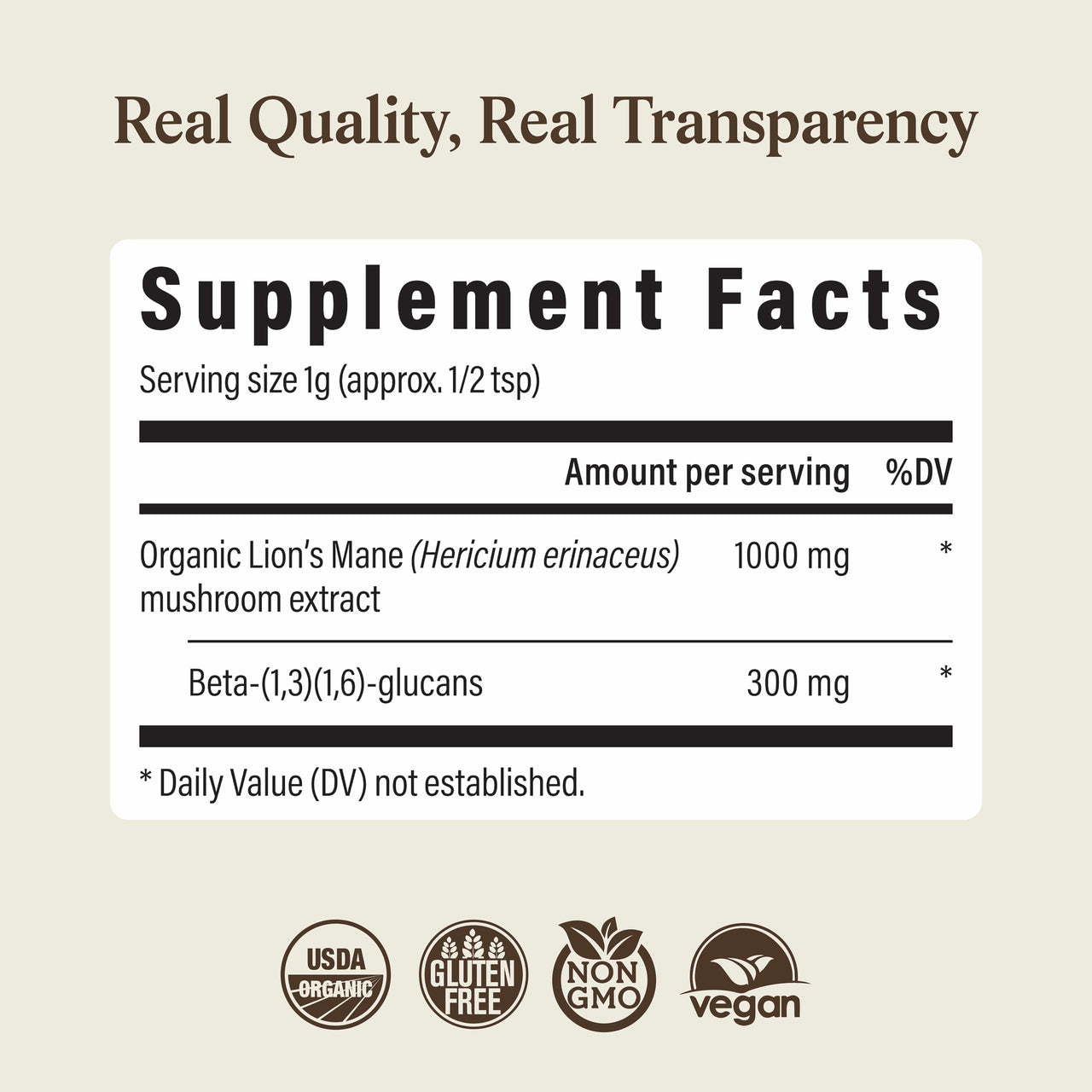 Real Mushrooms Lion’s Mane Supplement Powder - Organic Lions Mane Extract - Functional Mushrooms with Verified Beta Glucans – Functional Blend – Non-GMO, Vegan with 150 Servings