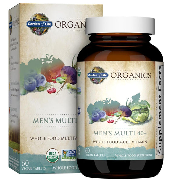 Garden of Life Organics Men's 40+ Multivitamin with Prostate Support, B12 & Vitamins â€“ Vegan Daily Whole Food Multivitamin, Non-GMO, Certified Organic, 60 Tablets