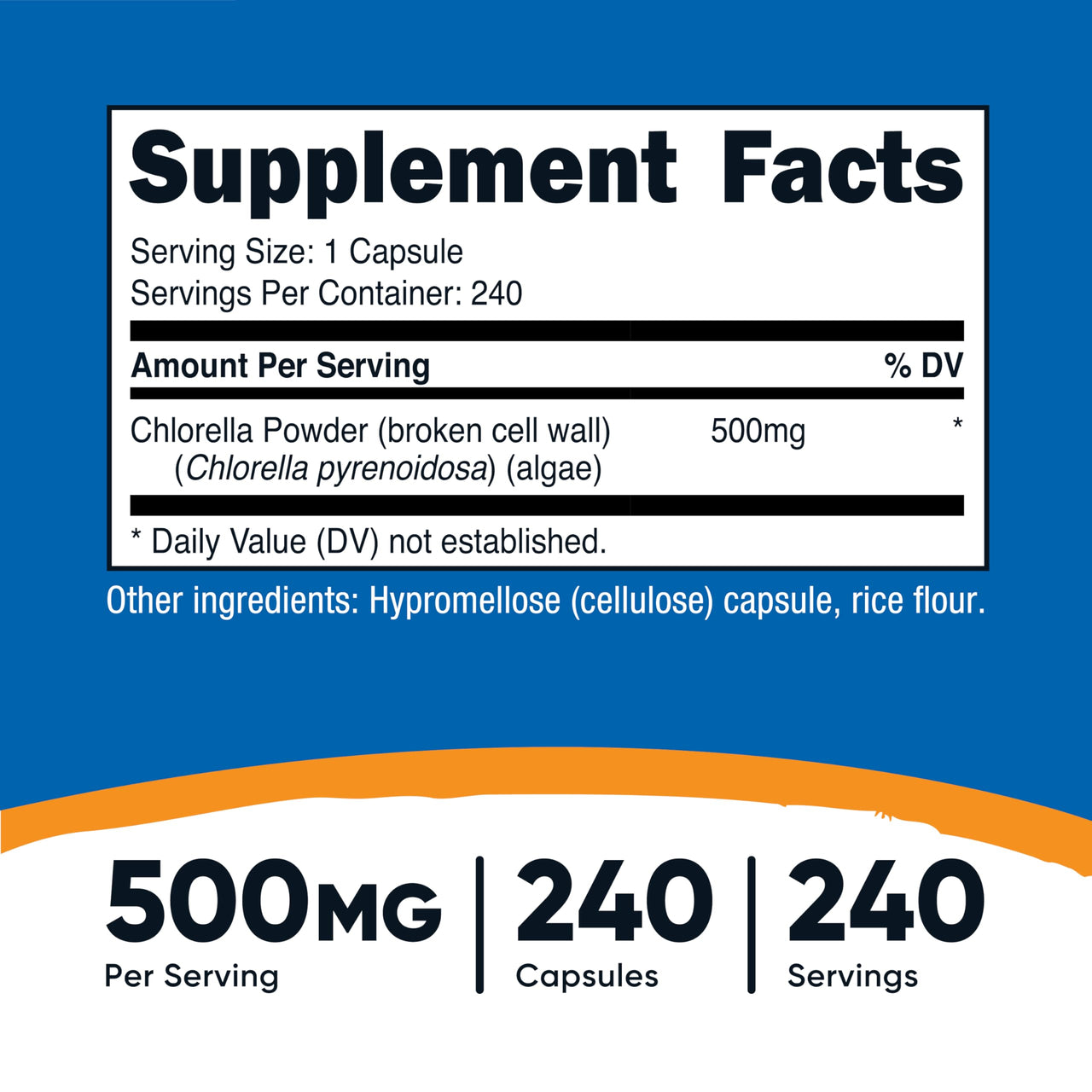 Nutricost Chlorella Capsules 500mg, 240 Vegetarian Capsules - Non-GMO and Gluten Free