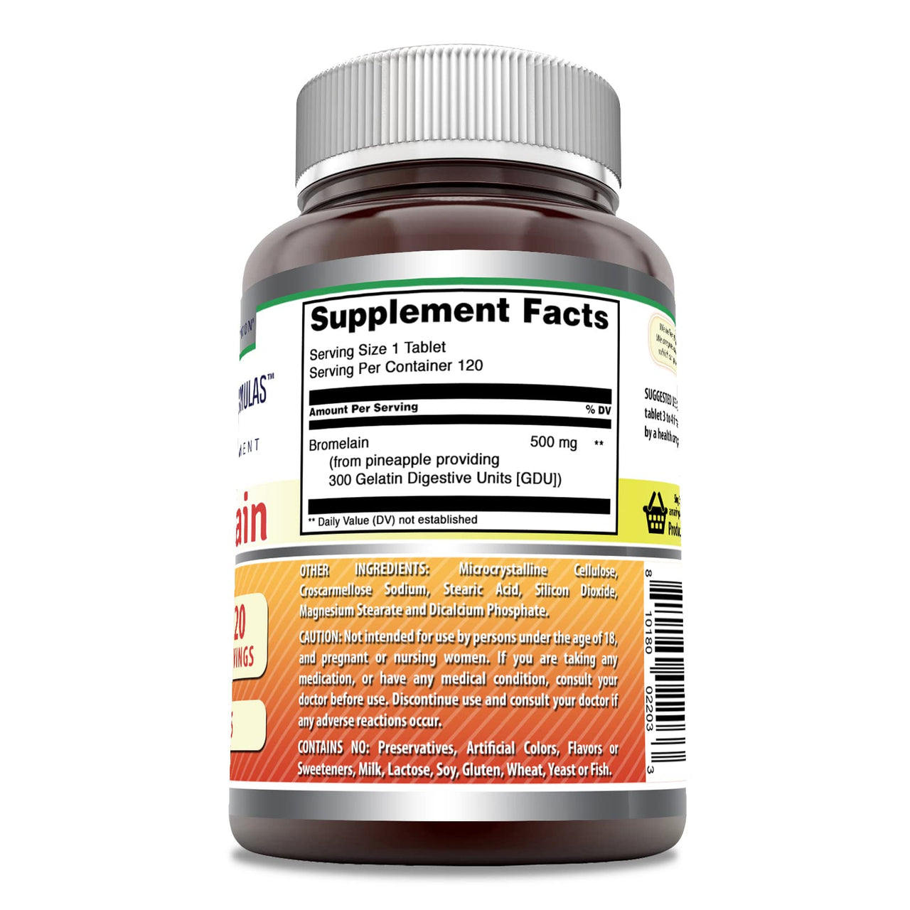 Amazing Formulas Bromelain 500 Mg (300 GDU) | Tablets Supplement | Non-GMO | Gluten-Free | Made in USA (1 Pack | 120 Count)