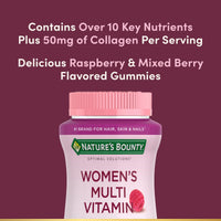 Thumbnail for Nature's Bounty Optimal Solutions Women's Multivitamin, Immune and Cellular Energy Support, Bone Health, Raspberry Flavor, 80 Gummies, 40 Total Servings