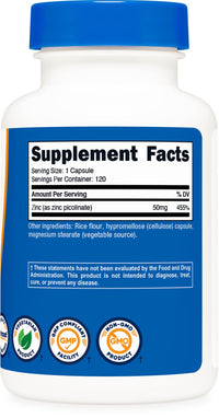 Thumbnail for Nutricost Zinc Picolinate 50mg, 120 Vegetarian Capsules - Gluten Free and Non-GMO
