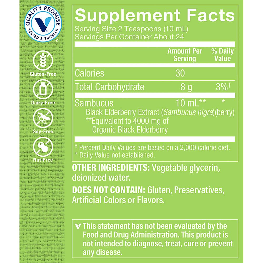 The Vitamin Shoppe Sambucus Black Elderberry Extract Liquid - Immune & Seasonal Support | Concentrated Formula | 8 oz | Great Taste