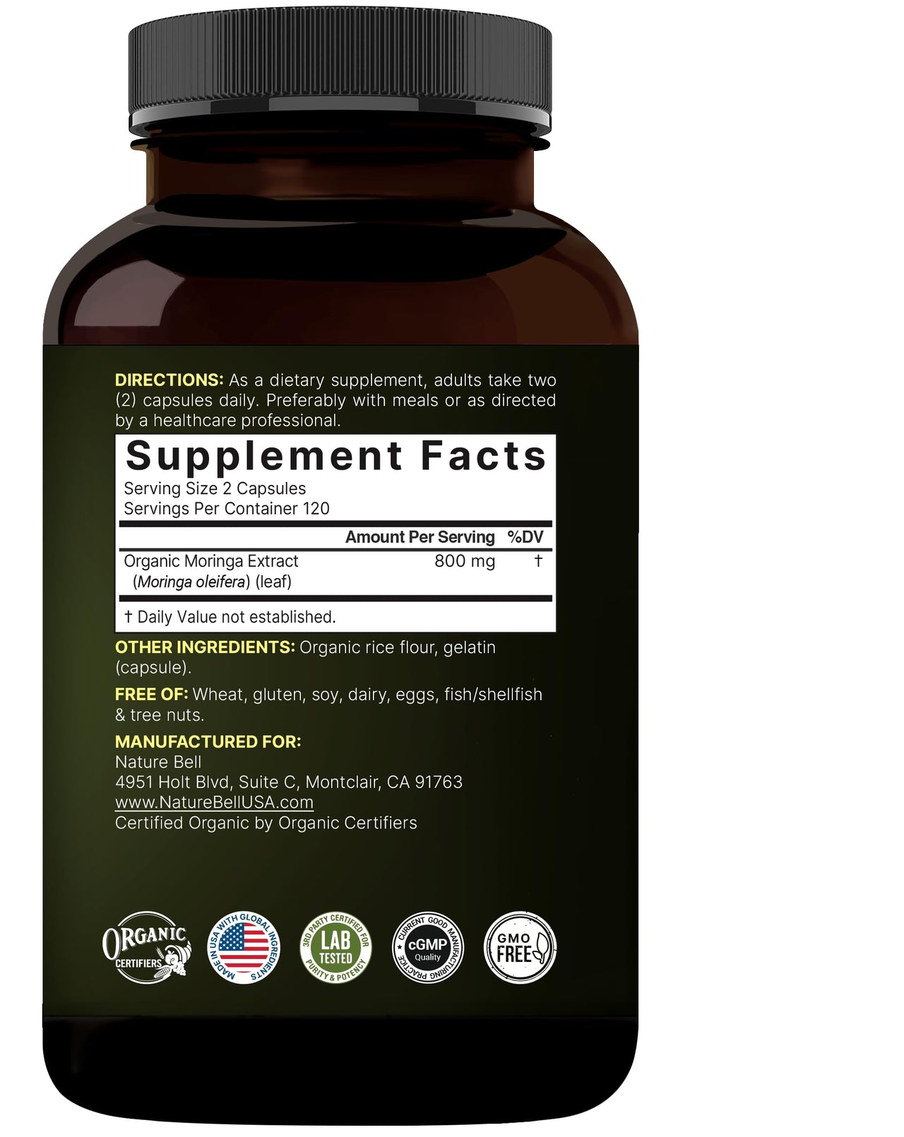 NatureBell Pure Moringa Capsules 8,000mg Per Serving (2 Pack) | Made with Moringa Powder Organic, 480 Capsules – Green Superfood, Skin Health, & Immune Support – Non-GMO, Gluten Free, 8 Month Supply