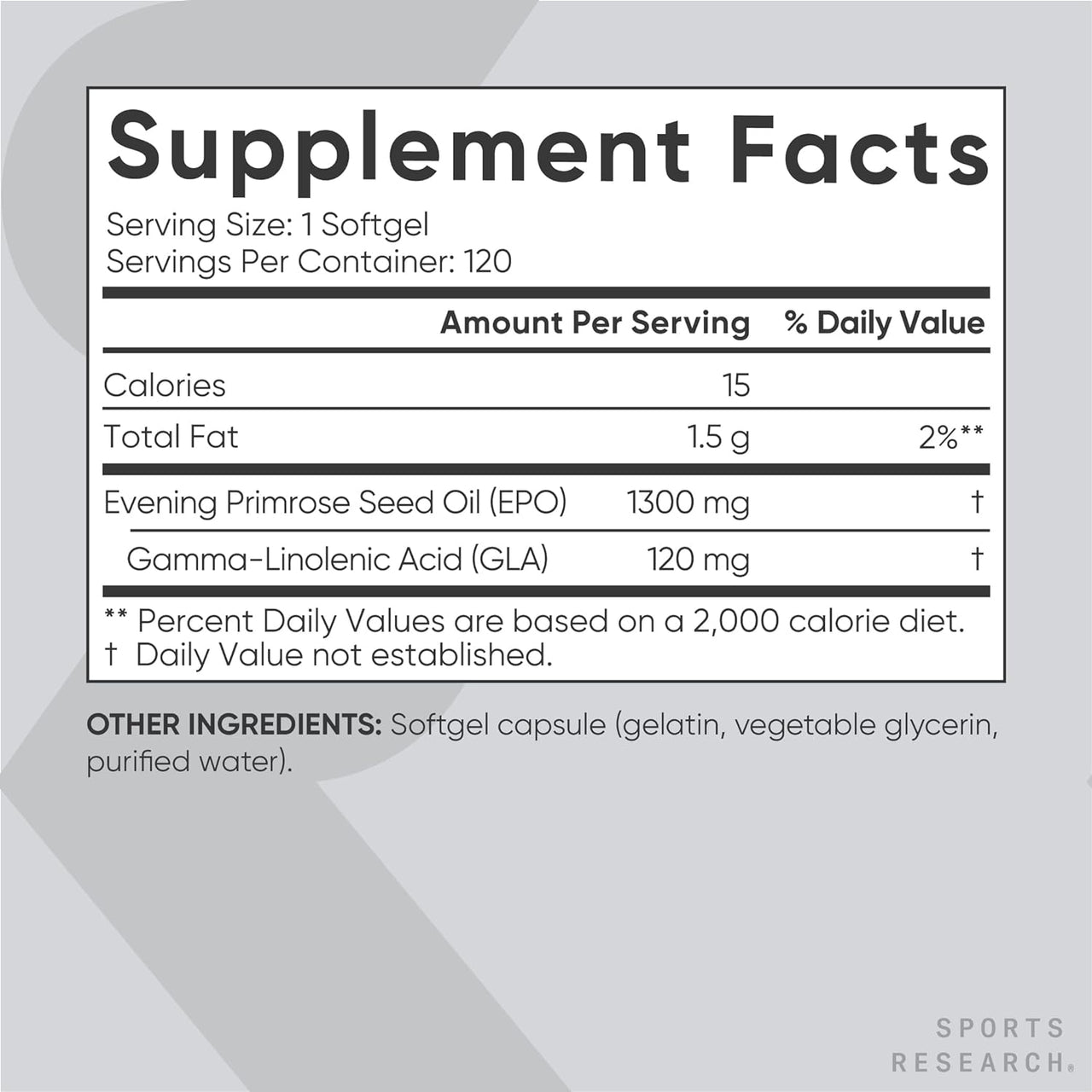 Sports Research Evening Primrose 1300mg Softgels With Cold Pressed Oil