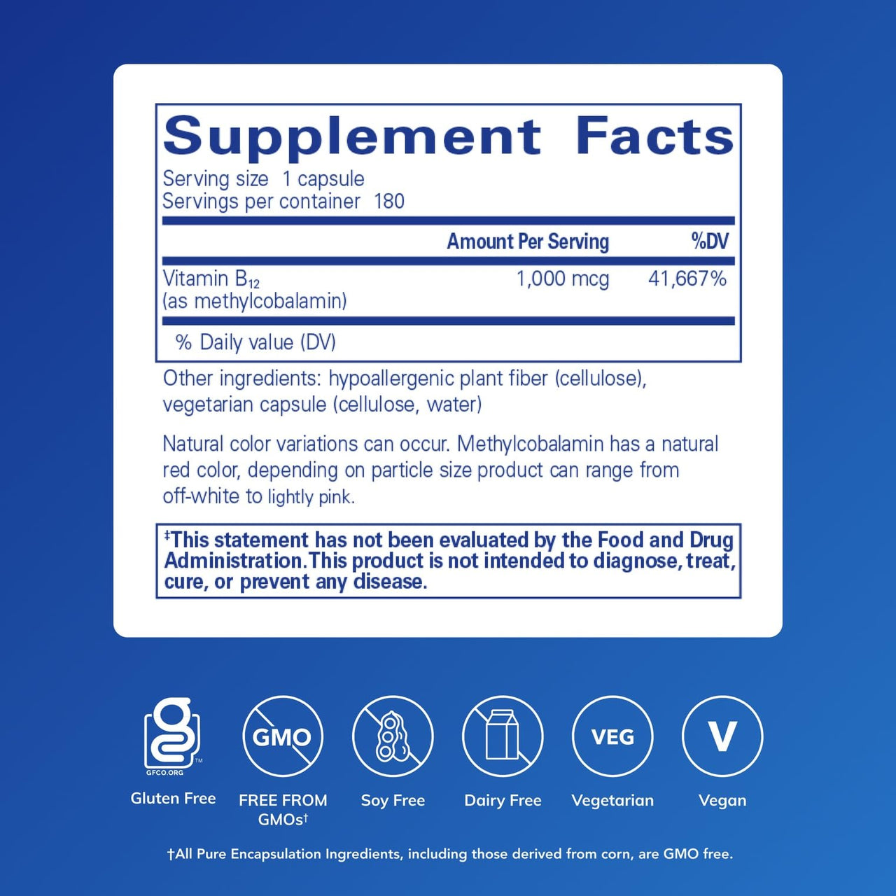 Pure Encapsulations Methylcobalamin 1,000 mcg - Vitamin B12 Supplement to Support Memory & Nerve Health* - Premium Vitamin B12 Capsules - 180 Capsules