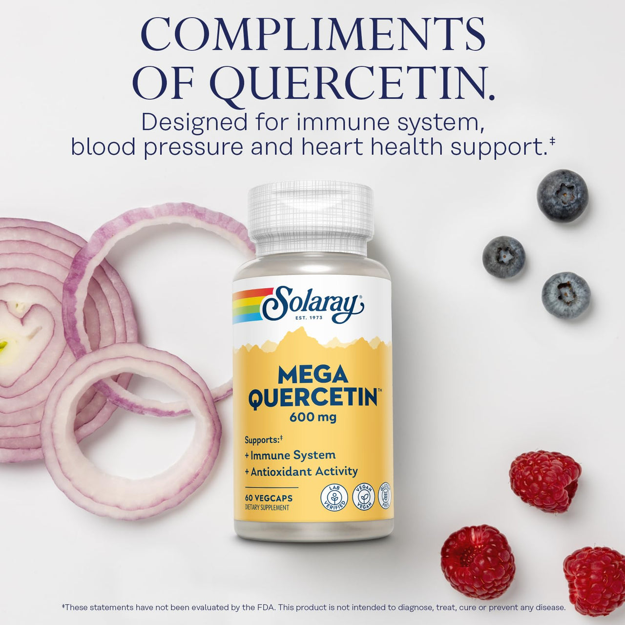 SOLARAY Mega Quercetin with Bromelain, Vitamin C and Bioflavonoids - Antioxidant and Immune Support Supplement, Hearth Health and Blood Pressure Support - Vegan, 60-Day Guarantee, 60 Serv, 60 VegCaps