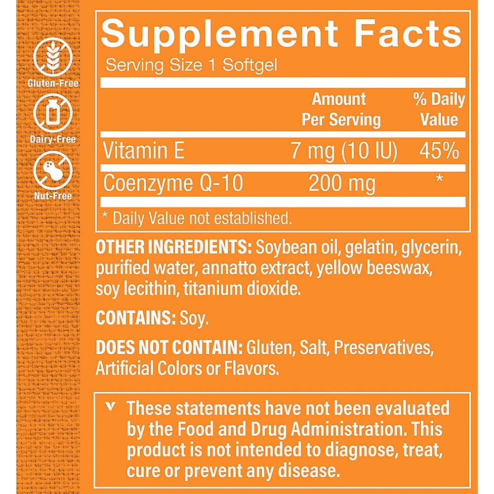 The Vitamin Shoppe CoQ-10 200mg Beneficial for Those Taking (120 Softgels)