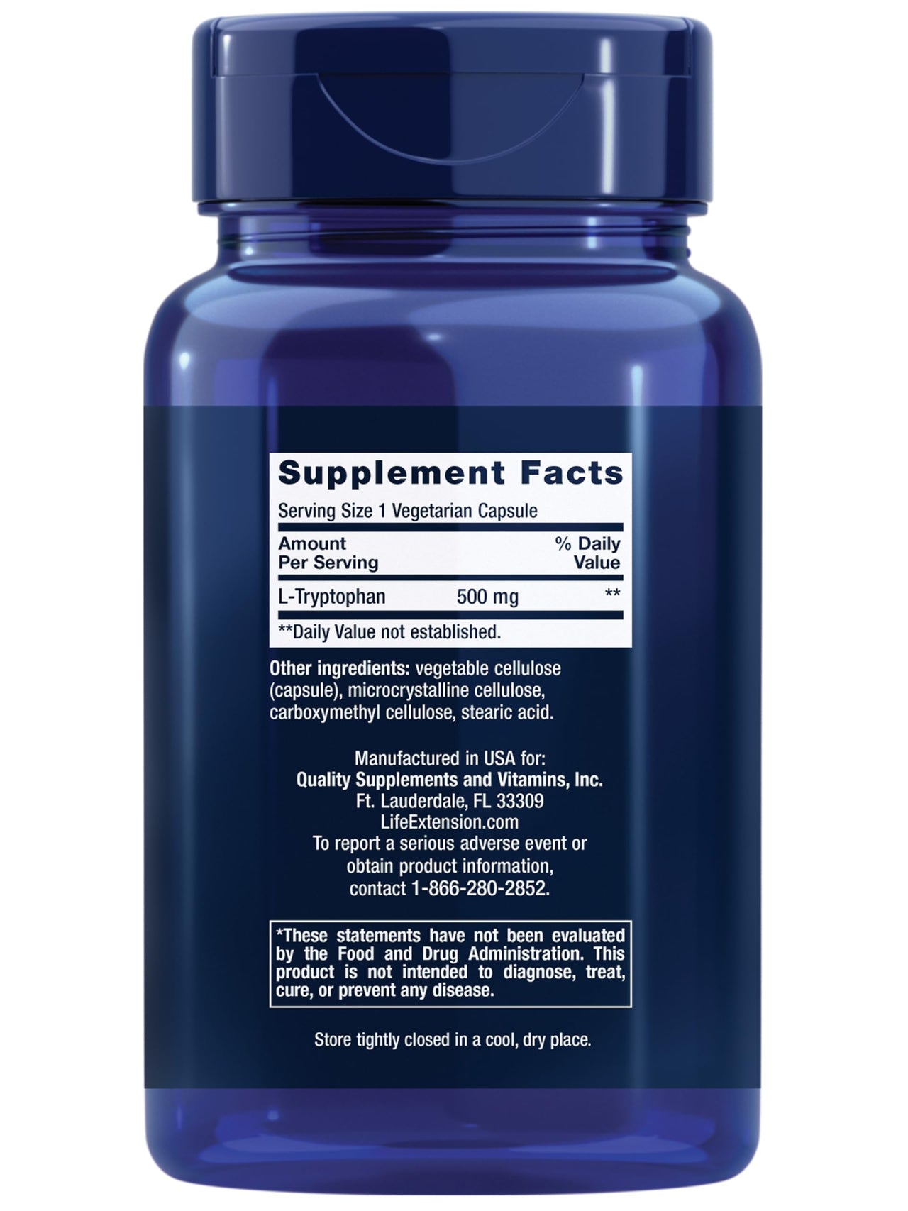 Life Extension L-Tryptophan, 500 mg, Encourages Healthy Serotonin Levels and Promotes Healthy Sleep, Mood, Stress Response & Satiety, Gluten-Free, Non-GMO, Vegetarian, 90 Capsules
