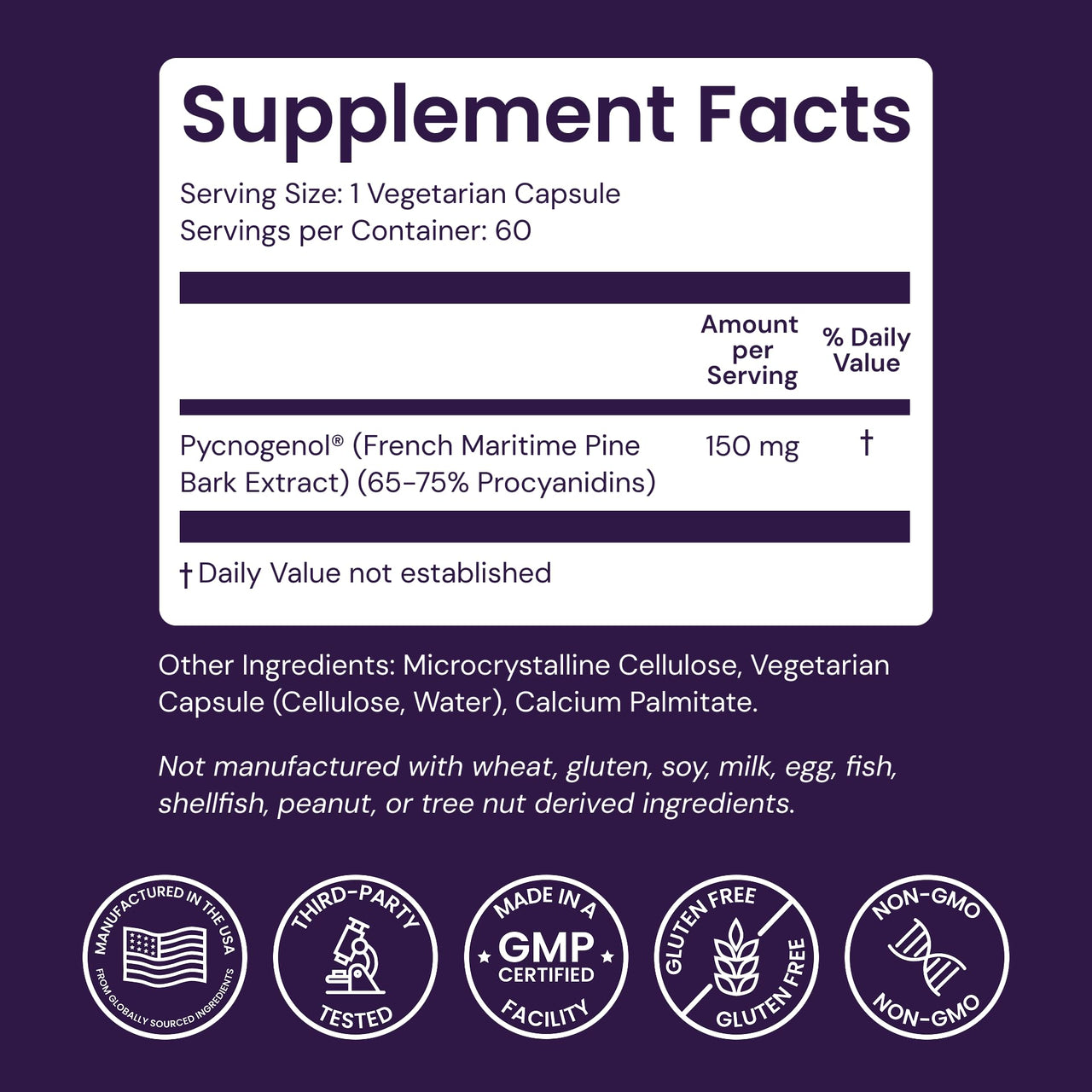 Healthy Origins Pycnogenol 150 mg, French Maritime Pine Bark Extract, Natures Super Antioxidant, Antioxidant, Non-GMO, Vegan, 60 Veggie Capsules