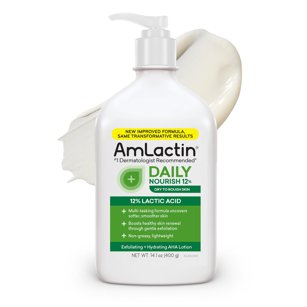 AmLactin Daily Nourish - Therapeutic Body Lotion for Dry Skin - No-Scrub Exfoliator and Moisturizer with 12% Lactic Acid AHA, 14.1 oz (Packaging May Vary)