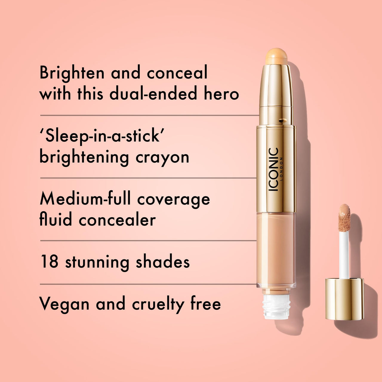 ICONIC LONDON Radiant Concealer & Brightening Duo | Creamy Liquid + Brightening Crayon Dual Ended Concealer, Cruelty Free, Vegan Makeup (Cool Light) 0.08 oz