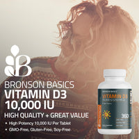 Thumbnail for Bronson Vitamin D3 10,000iu (250mcg) Healthy Muscle Function and Immune Support, Non-GMO, 360 Tablets