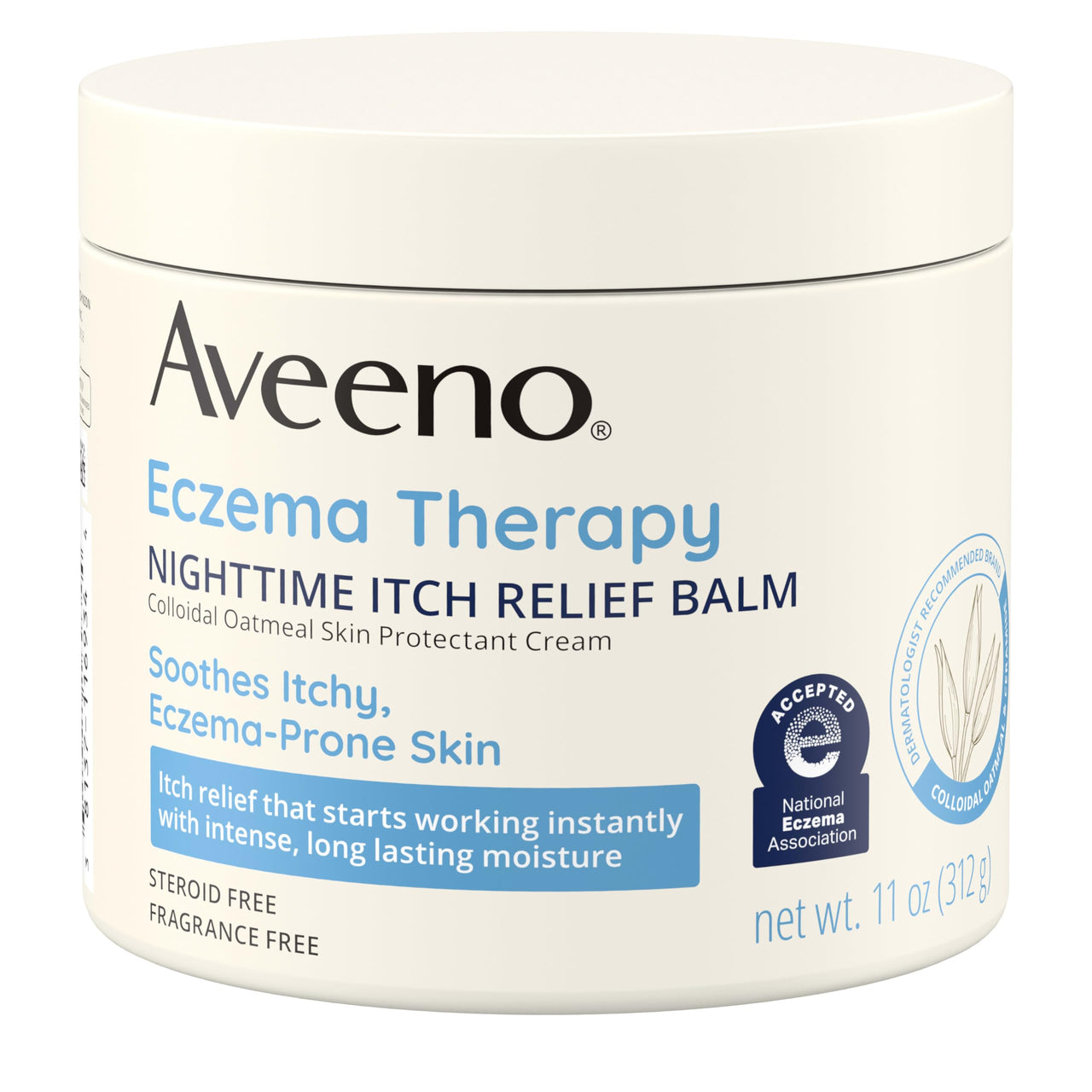 Aveeno Eczema Therapy Nighttime Itch Relief Balm, Eczema Cream for Body, Moisturizing Colloidal Oatmeal & Ceramide Formula, Fragrance Free, Soothing Dry Itchy Skin, 11 fl oz