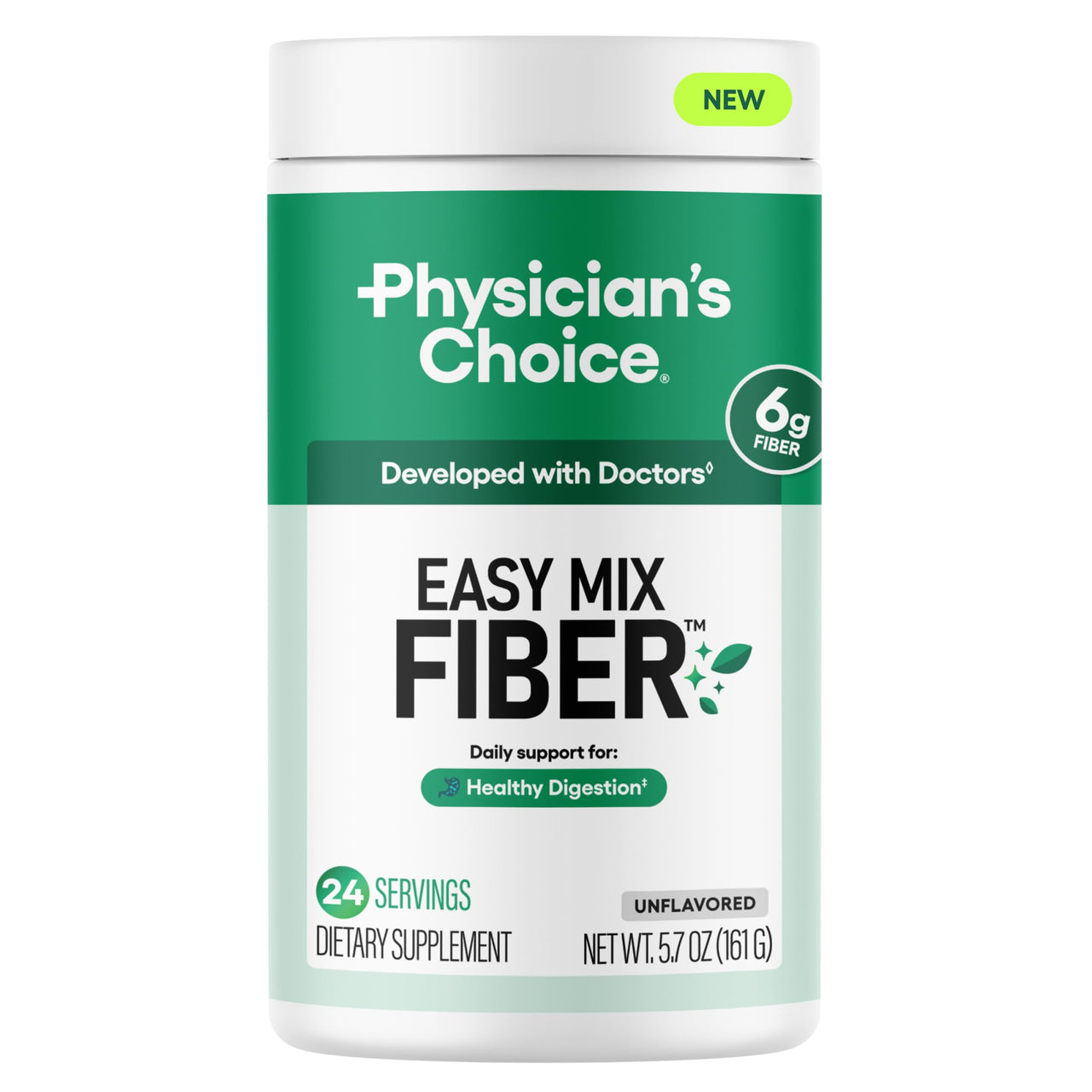 Physician's CHOICE Easy Mix Fiber for Digestive Health & Regularity - No Grit, Sugar Free, & Tasteless - Daily Prebiotic Soluble Fiber Powder Supplement for Women and Men - Unflavored - 5.7oz