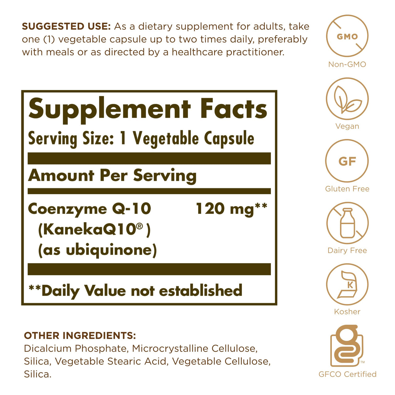 Solgar Vegan CoQ-10 120 mg - 60 Vegetable Capsules - Antioxidant Health - Non-GMO, Gluten Free, Dairy Free, Kosher - 60 Servings
