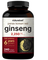 Thumbnail for NatureBell Korean Red Ginseng 2,250mg Per Serving, 240 Softgels | Panax Ginseng Root, Standardized to 10% Ginsenosides, Non-GMO, Support Energy, Male Performance, & Immune System