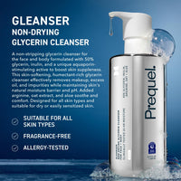 Thumbnail for Prequel Gleanser, Moisturizing Glycerin Face Wash, Unscented Cleanser for Sensitive and Dry Skin, 6.75 fl oz Pump Bottle (Pack of 2)