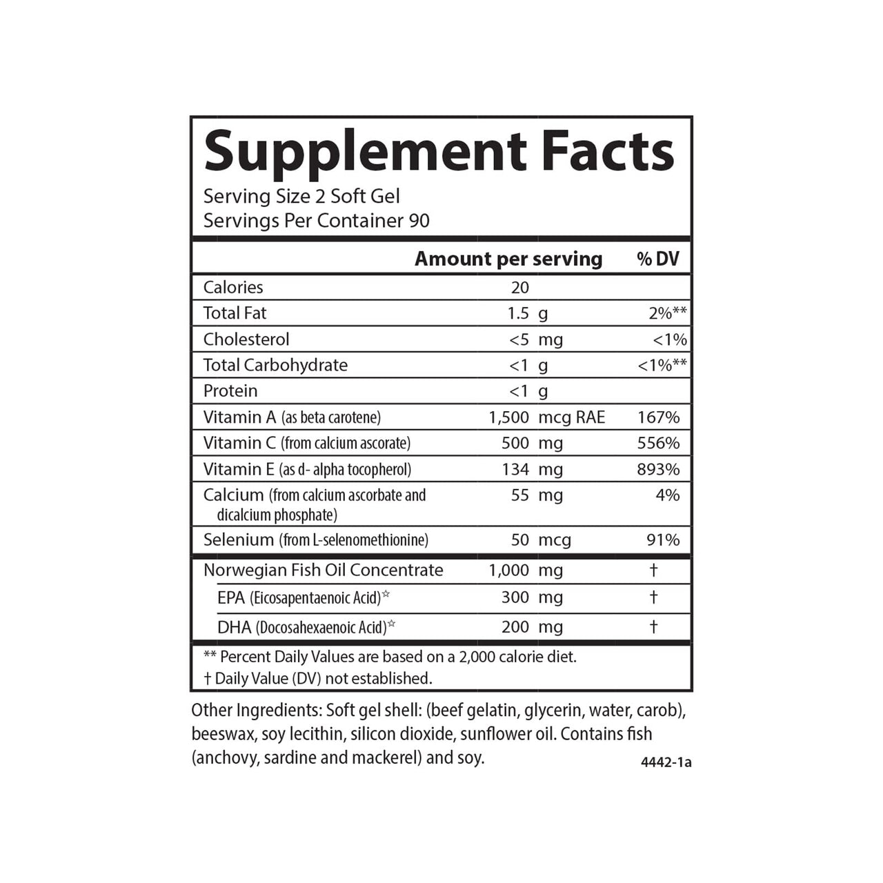 Carlson - ACES + Omega, Vitamins A, C, E & Selenium + Omega-3s EPA and DHA, Health Support, 180 Softgels