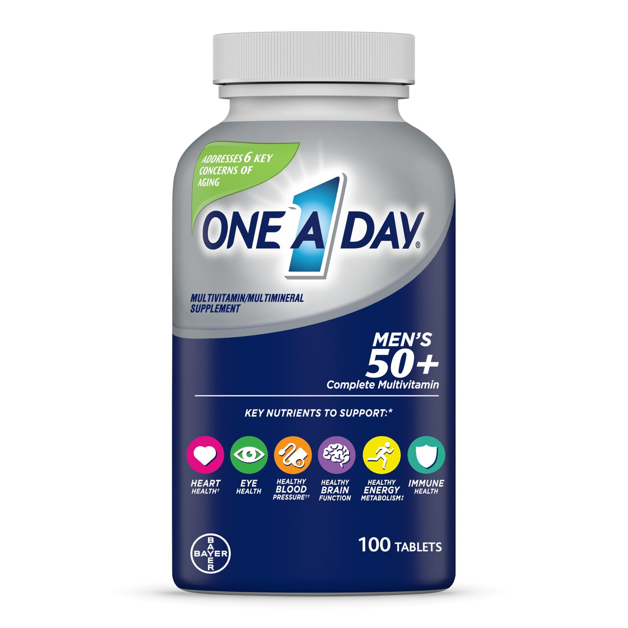 One A Day Menâ€™s 50+ Multivitamins, Supplement with A, C, D, E and Zinc for Immune Health*, Calcium & More, 100 Tablets
