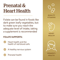 Thumbnail for Solgar Folate 1,333 MCG Dietary Folate Equivalent (800 mcg Folic Acid), 250 Tablets - Heart Health, Healthy Nervous System, Prenatal Support - Non-GMO, Vegan, Gluten Free, Dairy Free - 250 Servings