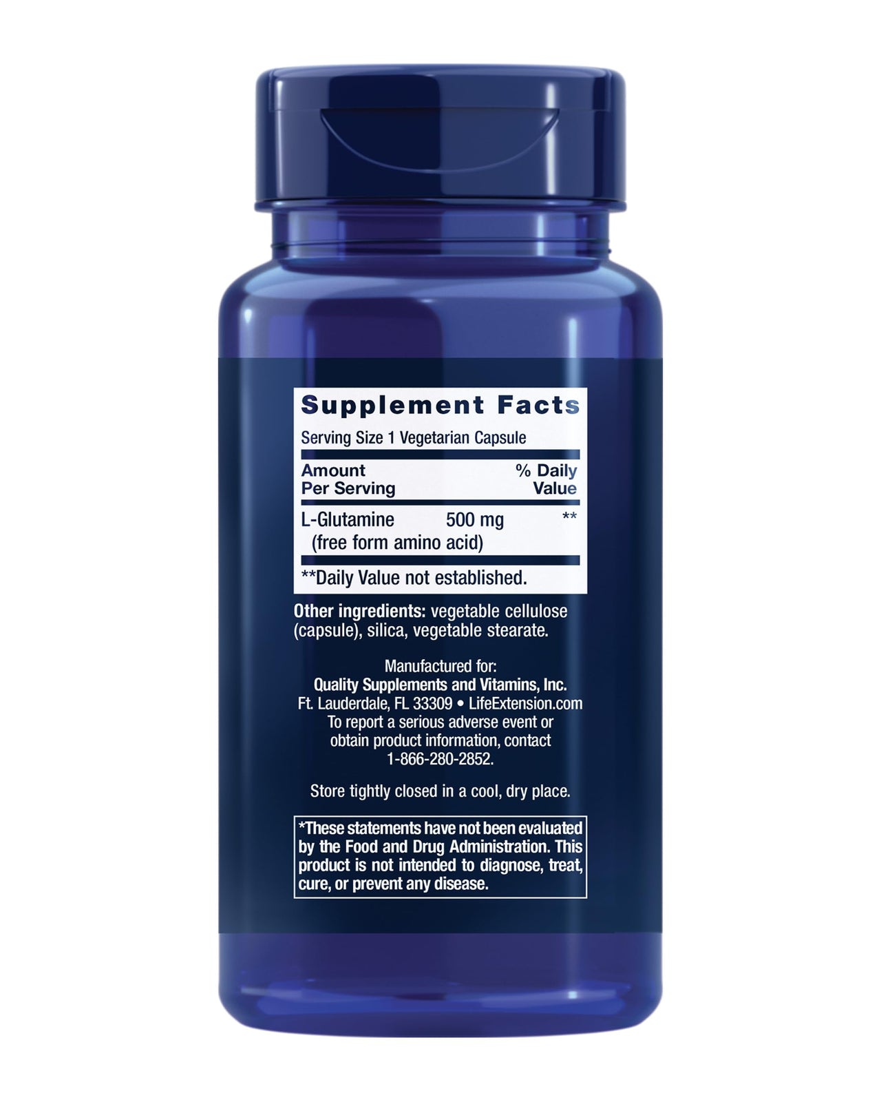 Life Extension L-Glutamine, 500 mg L-glutamine, Amino Acid, Supports Muscle Health and Immune Health, Gluten-Free, Non-GMO, 100 Vegetarian Capsules