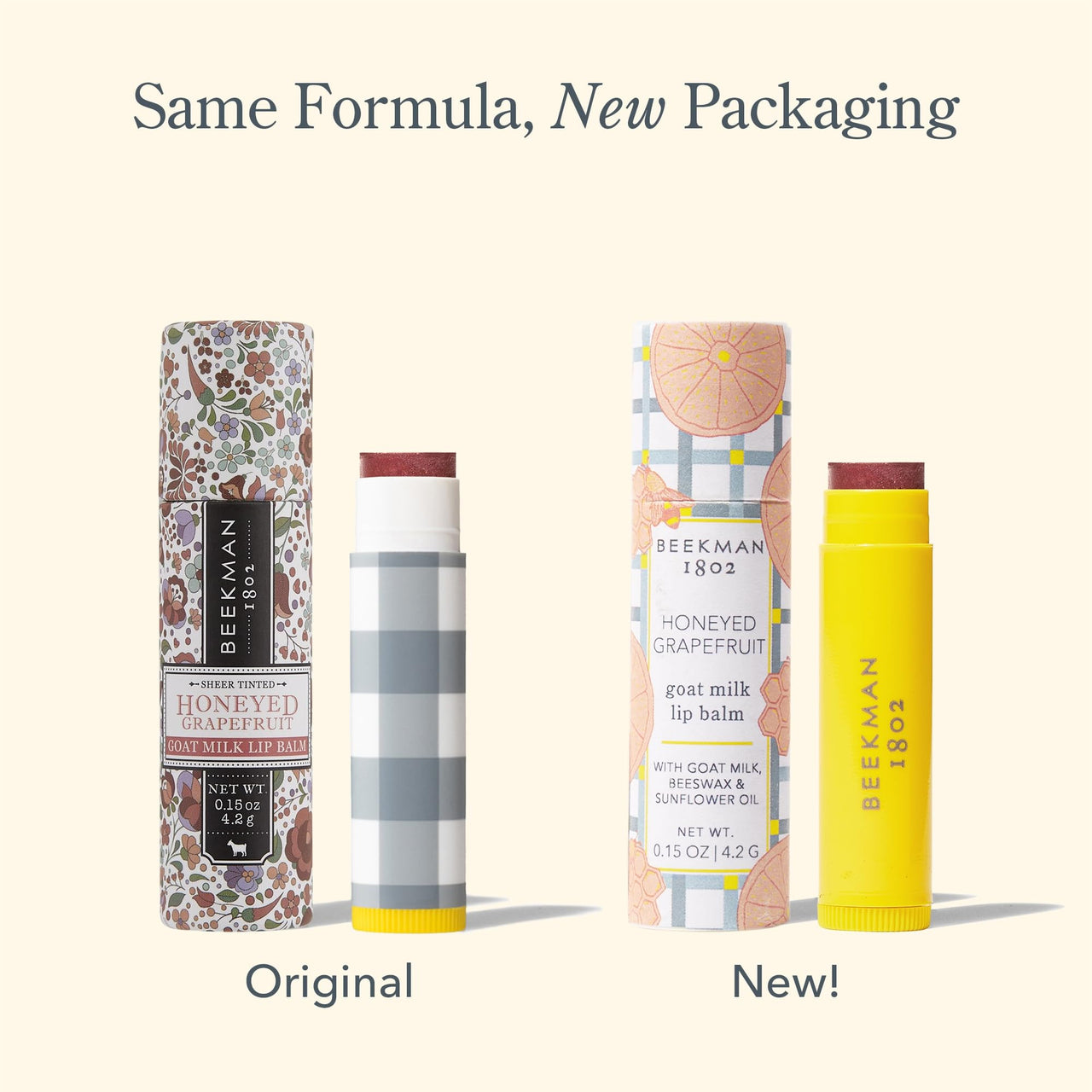 Beekman 1802 Tinted Lip Balm, Honeyed Grapefruit - Scented - 0.15 oz - With Goat Milk, Vitamin E, Beeswax & Shea Butter to Hydrate & Soothe - Good for Sensitive Skin - Cruelty Free