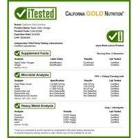 Thumbnail for California Gold Nutrition Apple Cider Vinegar Gummies, Natural Apple, 90 Vegetarian Gummies