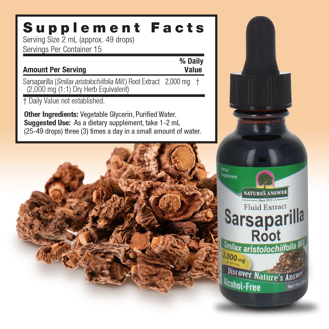Nature's Answer Alcohol-Free Sarsaparilla Root Liquid , 1-Fluid Ounce | Natural Cleanser & Detoxifier