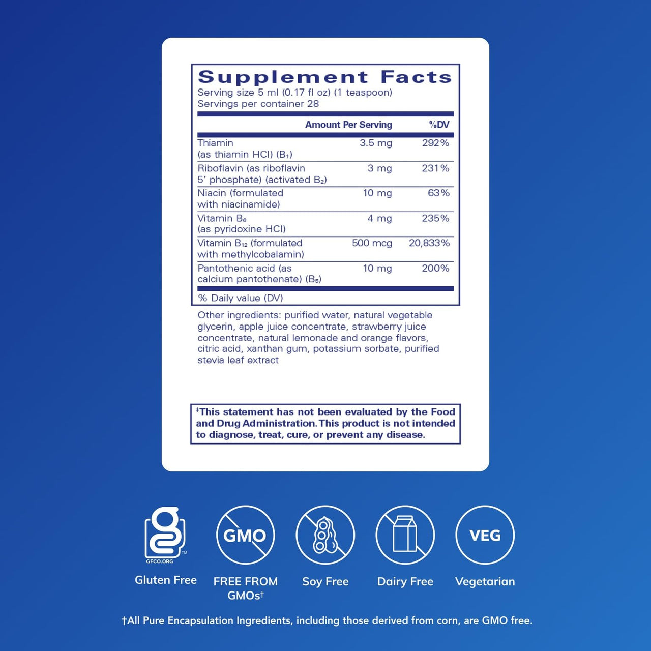 Pure Encapsulations B-Complex Liquid - Liquid Vitamin B Complex - for Nerve & Energy Metabolism* - Gluten Free & Vegetarian - 4.73 oz (140 mL)