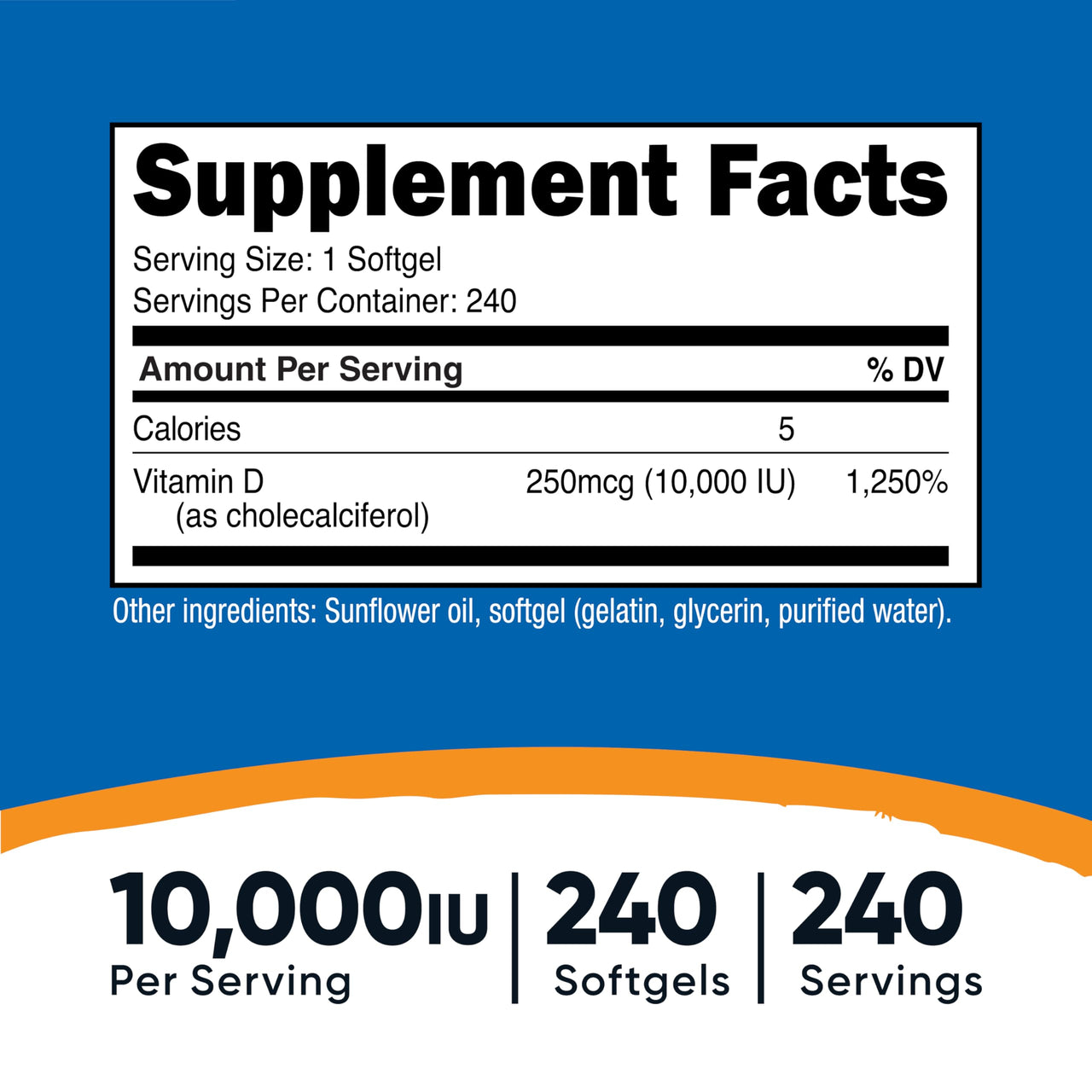 Nutricost Vitamin D3 10,000 IU, 240 Softgel Capsules - Potent, Non-GMO, Gluten Free Vitamin D