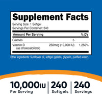 Thumbnail for Nutricost Vitamin D3 10,000 IU, 240 Softgel Capsules - Potent, Non-GMO, Gluten Free Vitamin D