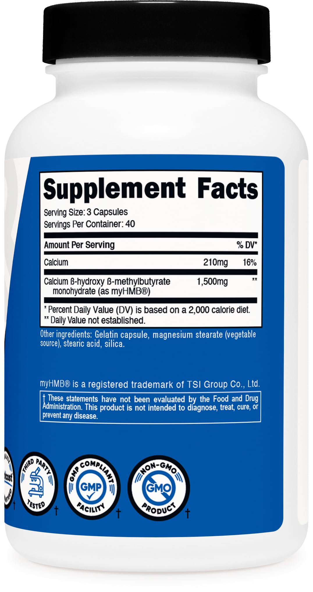 Nutricost myHMB Capsules 1,500MG Calcium HMB Per Serving, 120 Capsules, 40 Servings - Performance Line, Calcium B-Hydroxy B-Methylbutyrate Monohydrate