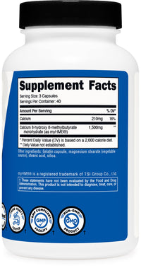 Thumbnail for Nutricost myHMB Capsules 1,500MG Calcium HMB Per Serving, 120 Capsules, 40 Servings - Performance Line, Calcium B-Hydroxy B-Methylbutyrate Monohydrate