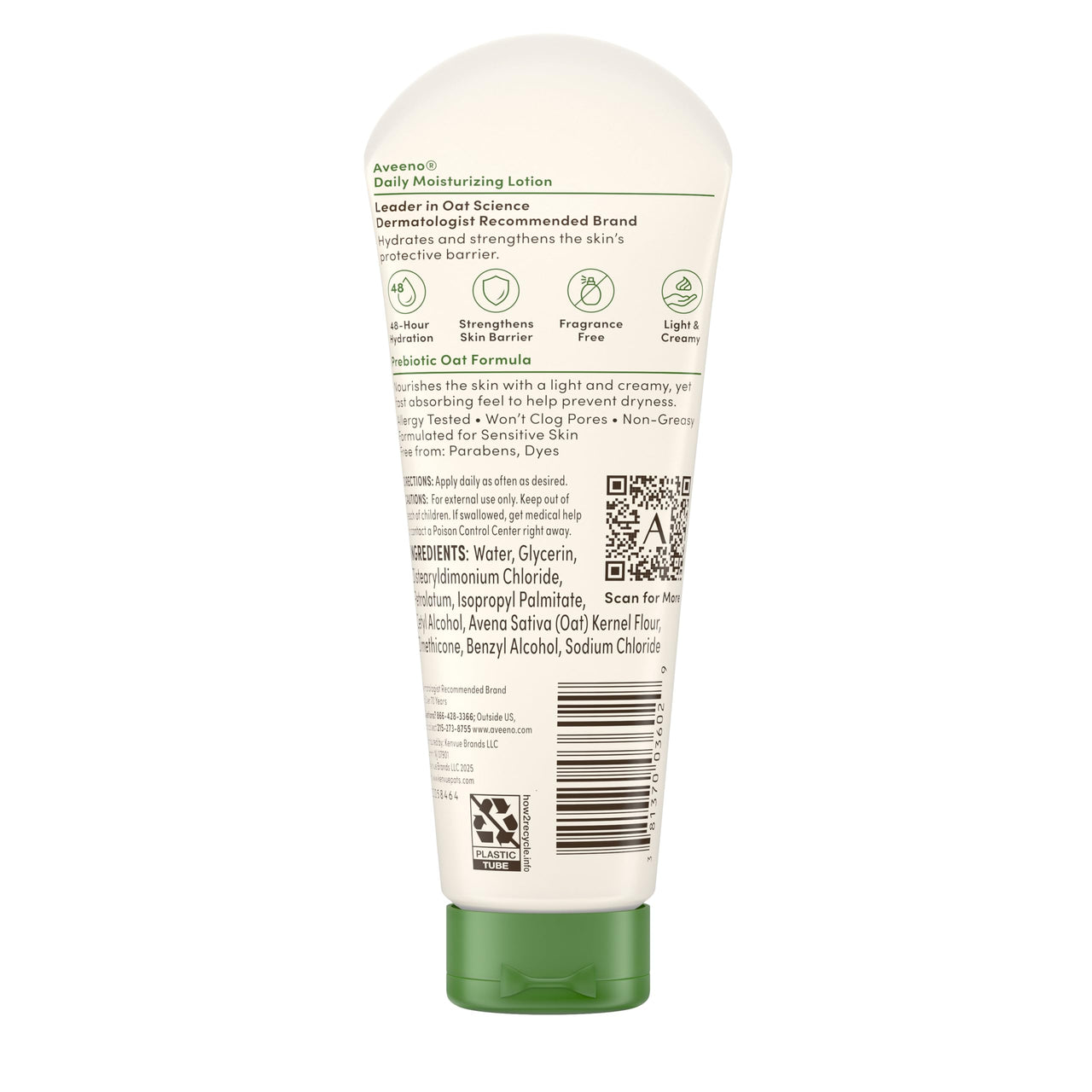 Aveeno Daily Moisturizing Body Lotion with Soothing Prebiotic Oat, Gentle Lotion Nourishes Dry Skin With Moisture, Paraben-, Dye- & Fragrance-Free, Non-Greasy & Non-Comedogenic, 2.5 fl. oz, 3 Pack