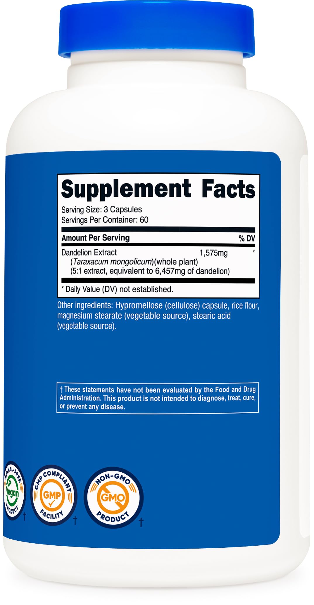 Nutricost Dandelion Extract 180 Capsules for 60 Servings Per Bottle - Vegan, GMO Free and Gluten Free