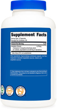 Thumbnail for Nutricost Dandelion Extract 180 Capsules for 60 Servings Per Bottle - Vegan, GMO Free and Gluten Free