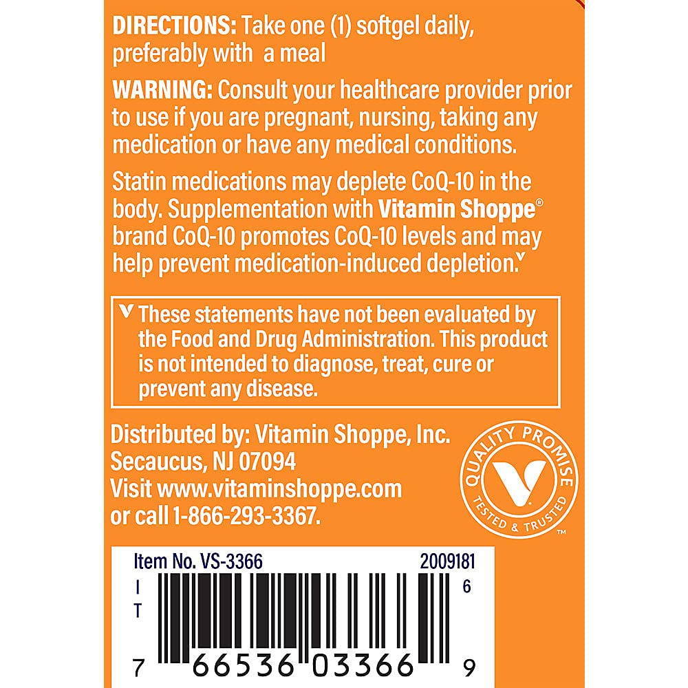 The Vitamin Shoppe CoQ-10 200mg Beneficial for Those Taking (60 Softgels)