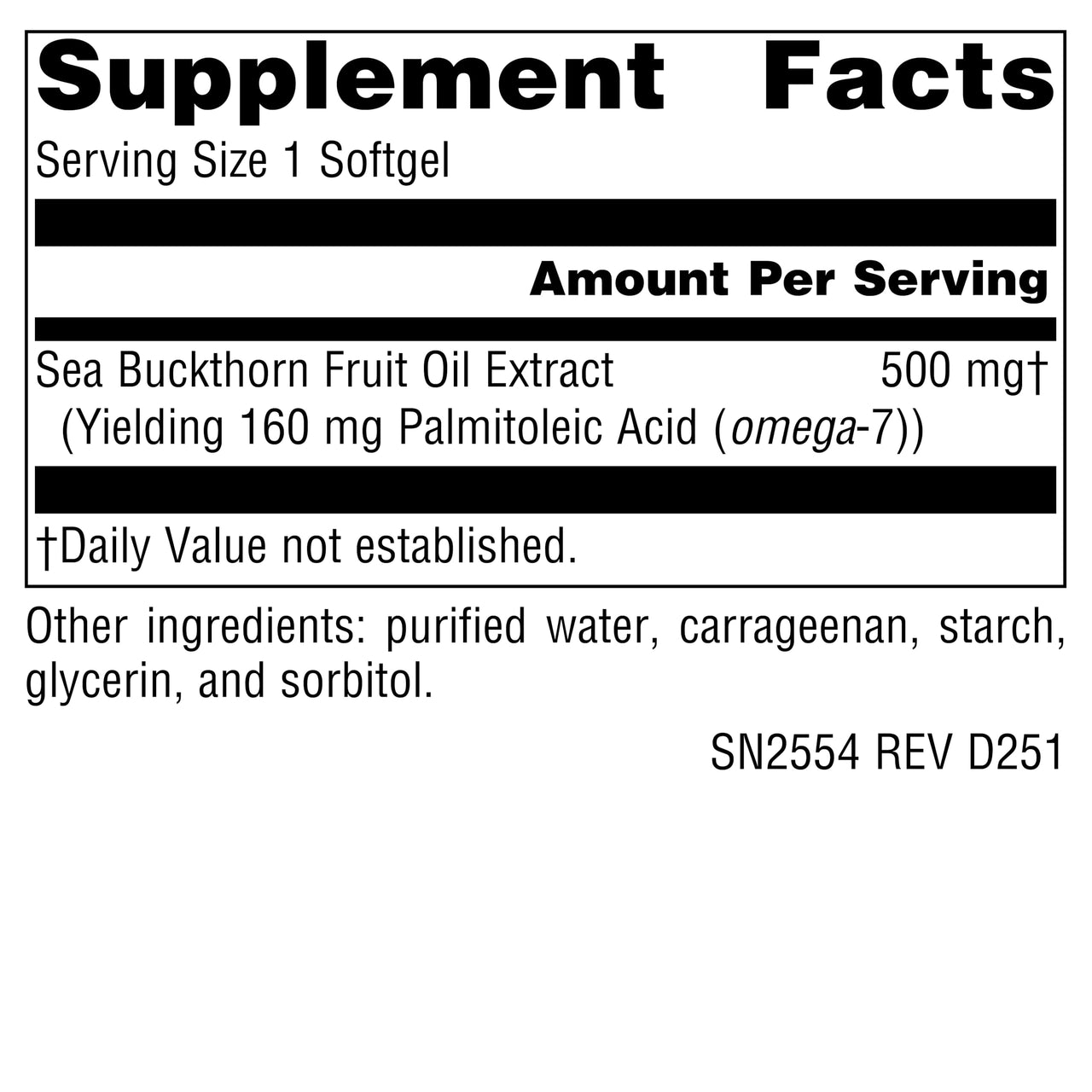 Source Naturals Omega-7 Sea Buckthorn Fruit Oil, Non-GMO, Vegan-Sourced for Health and Vitality* - 60 Vegan Softgels